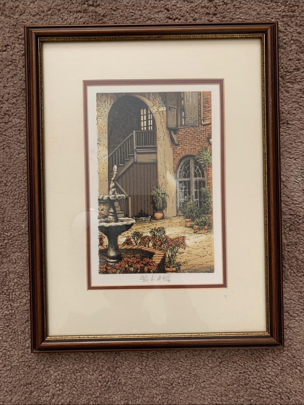 Ltd Ed. New Orleans Courtyard Lithograph Art Paul De La Fille Courtyard signed
